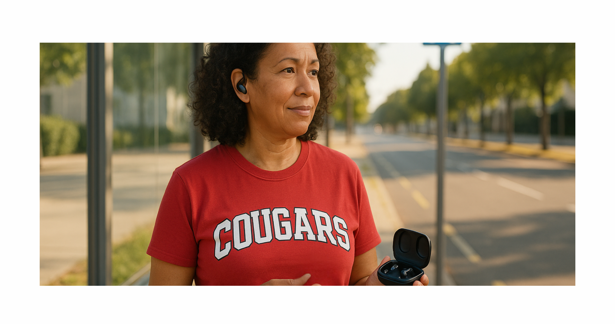 a 45-year-old woman with medium brown skin and curly dark brown hair